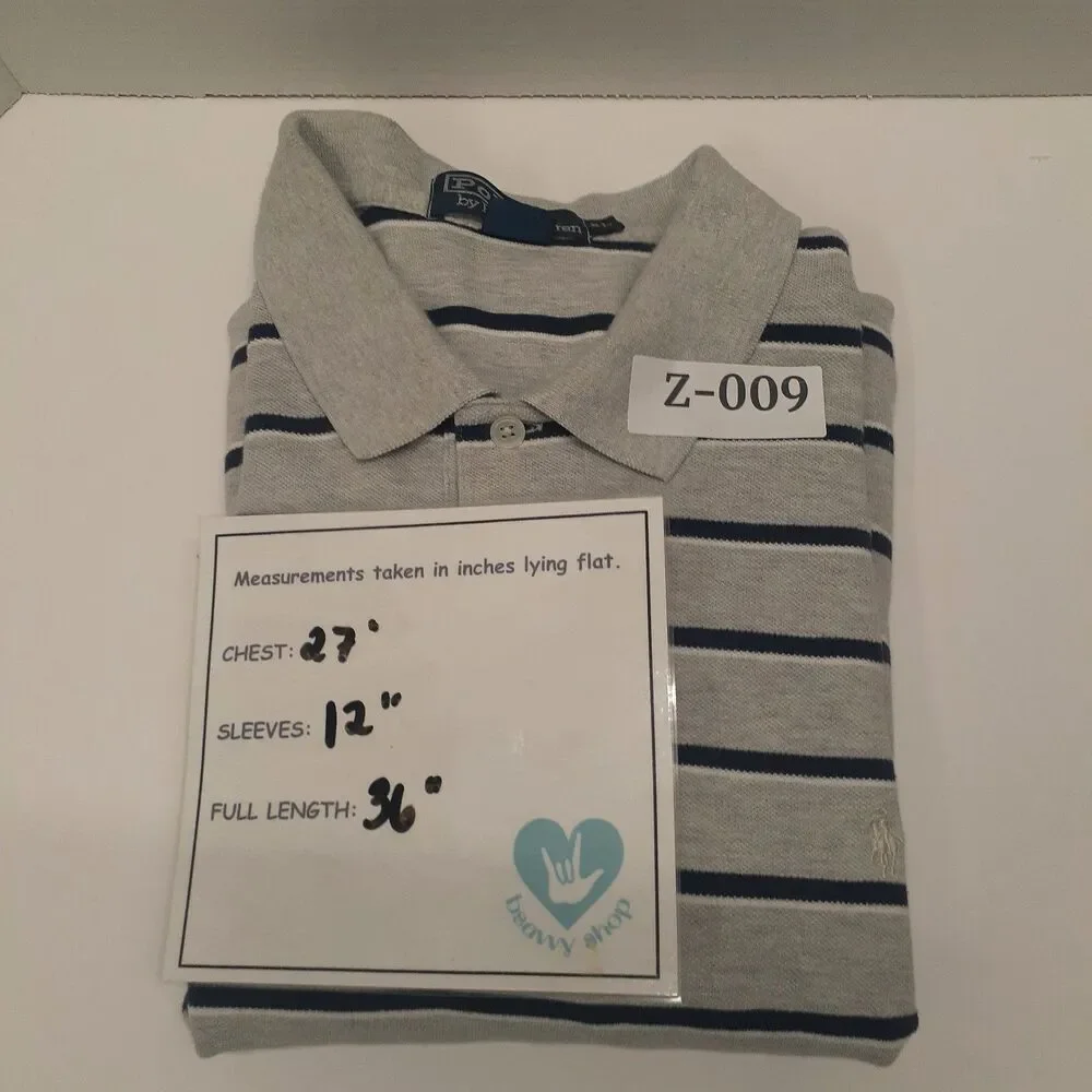 Polo Ralph Lauren Men Sz XL Polo Blue Gray Stripe Short Sleeve Shirt Preppy